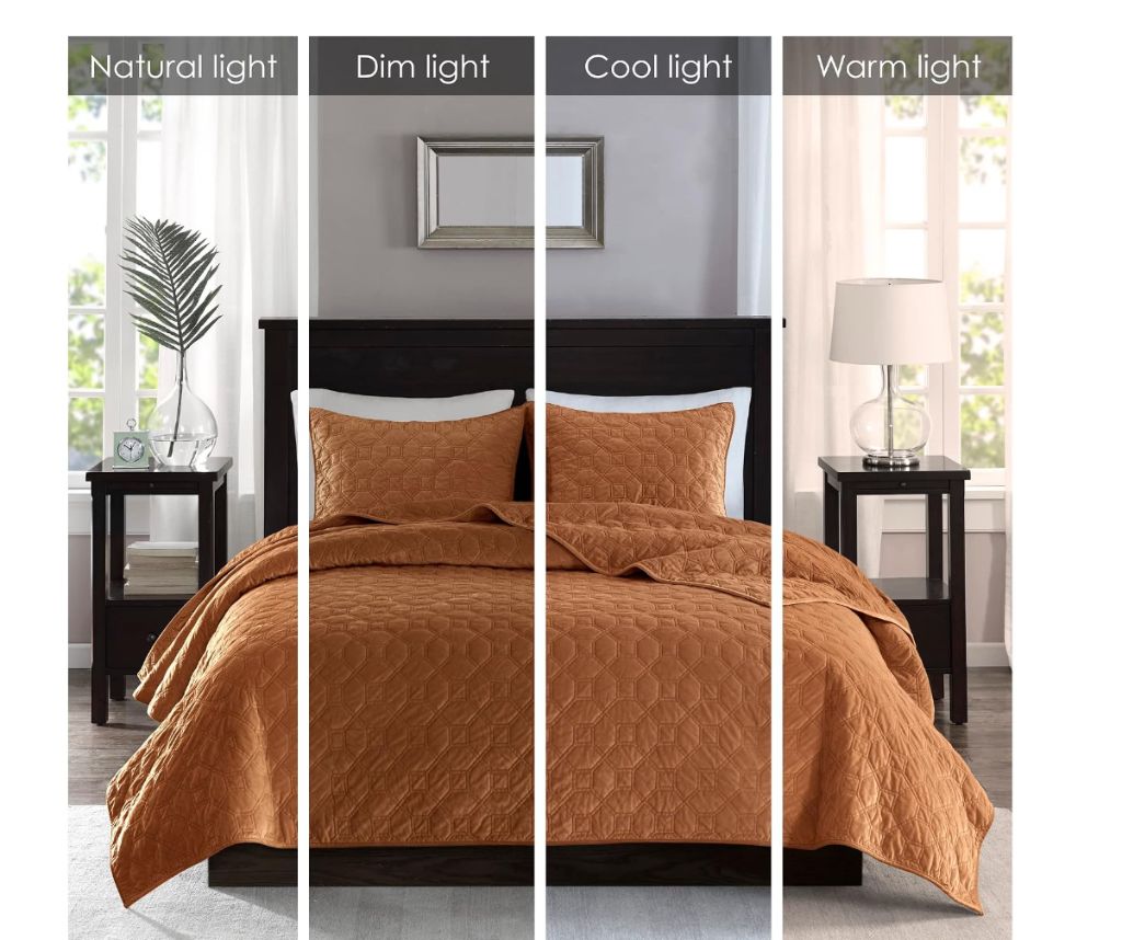 Geometric Stitching Rust King Quilt Set, 3pc - Image 2
