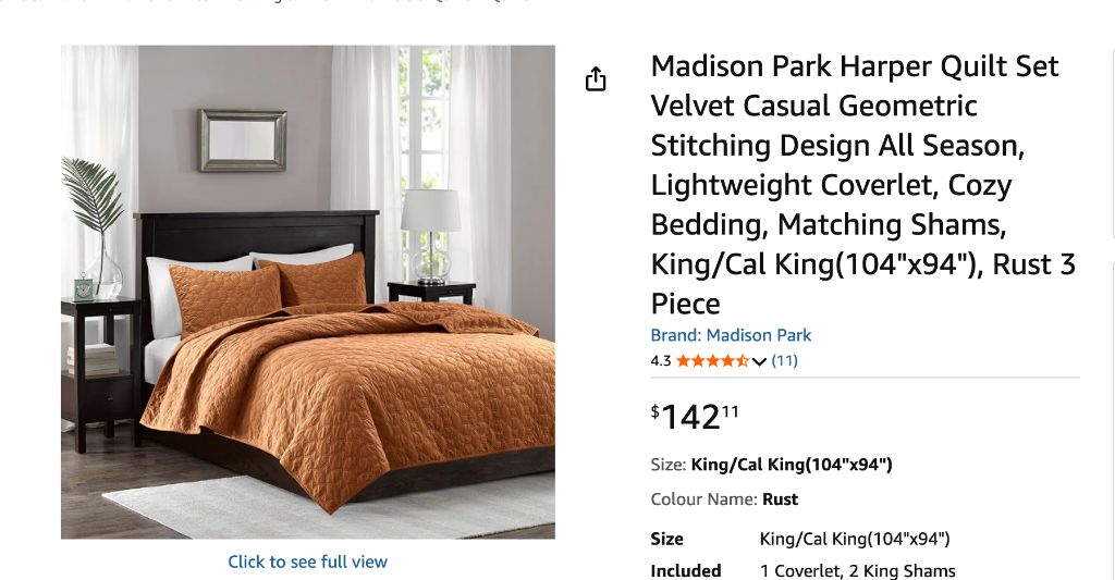 Geometric Stitching Rust King Quilt Set, 3pc - Image 3