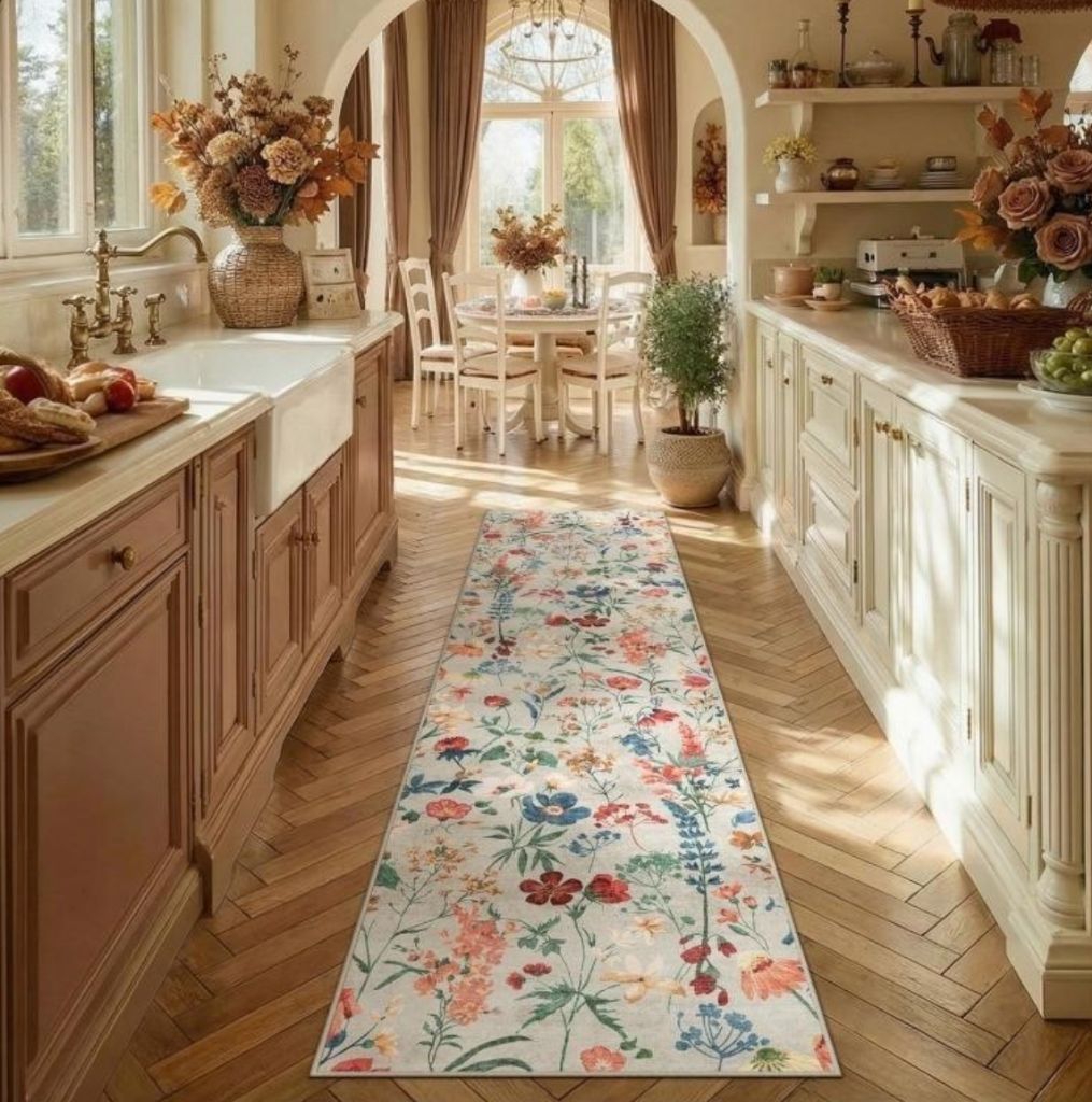 PureCozy 2x10 Floral Hallway Runner Rug Beige Wash- new