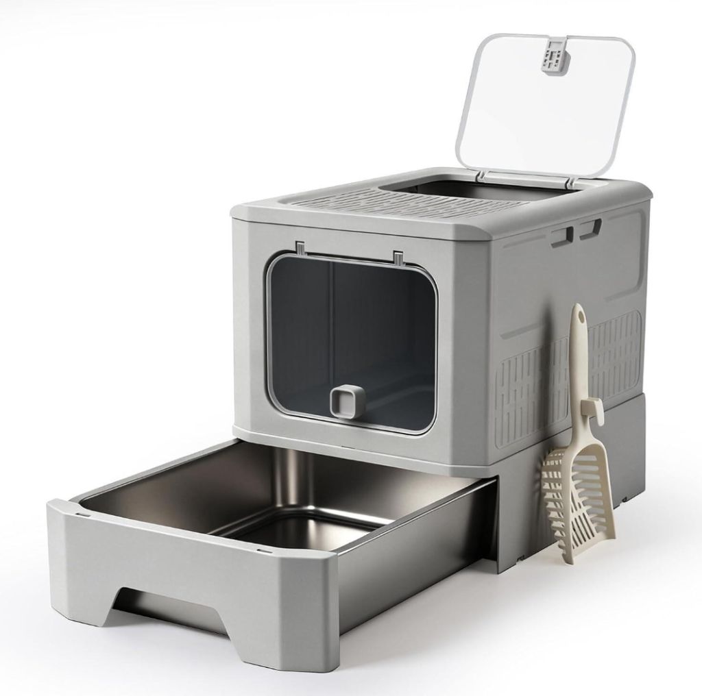 Stainless Steel Litter Box with Lid, Enclosed-new