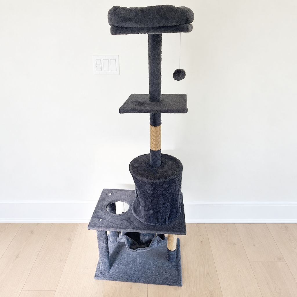 Cat Tree Tower 57" Height Dark Grey with Hammock