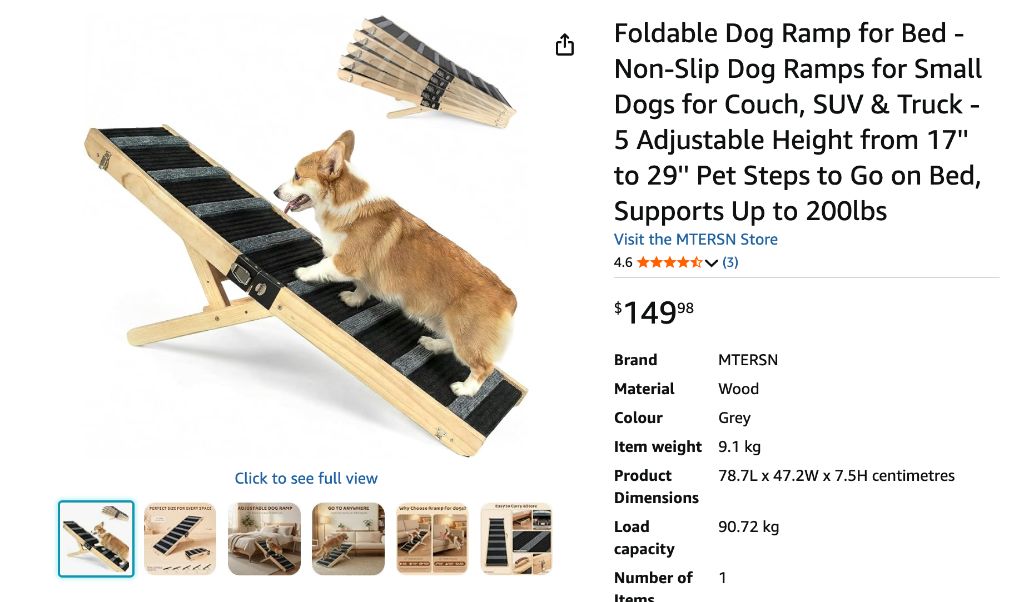 Foldable Dog Ramp for Bed - Non-Slip Dog