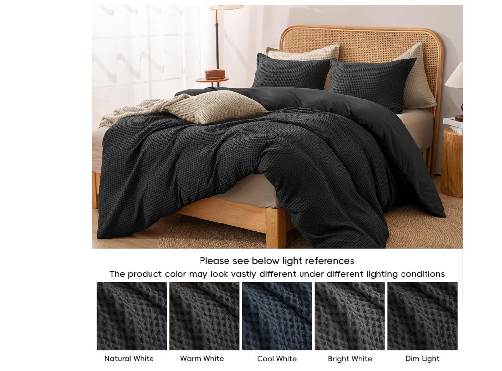 PHF Waffle Weave Duvet Cover Set King Size black- new in box
