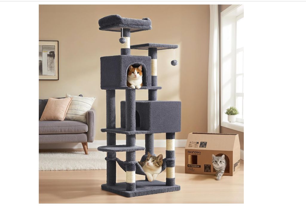 Cat Tree Tower Multi-Level 5 Scratching Posts for Large Cats 60" dark grey- new in box