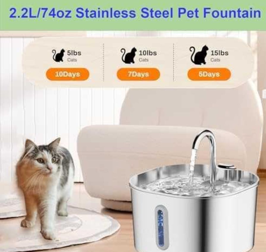 Cat Water Fountain Stainless Steel 2.2L-new
