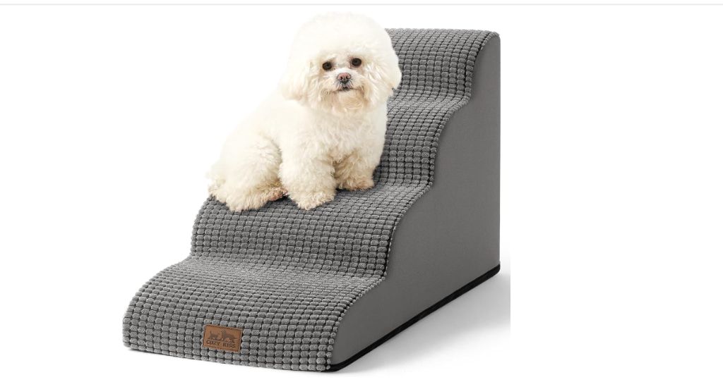 COZY KISS Dog Stairs for Small Dog 20" H, 4 Step Pet Ramp for Bed gray or black-sealed