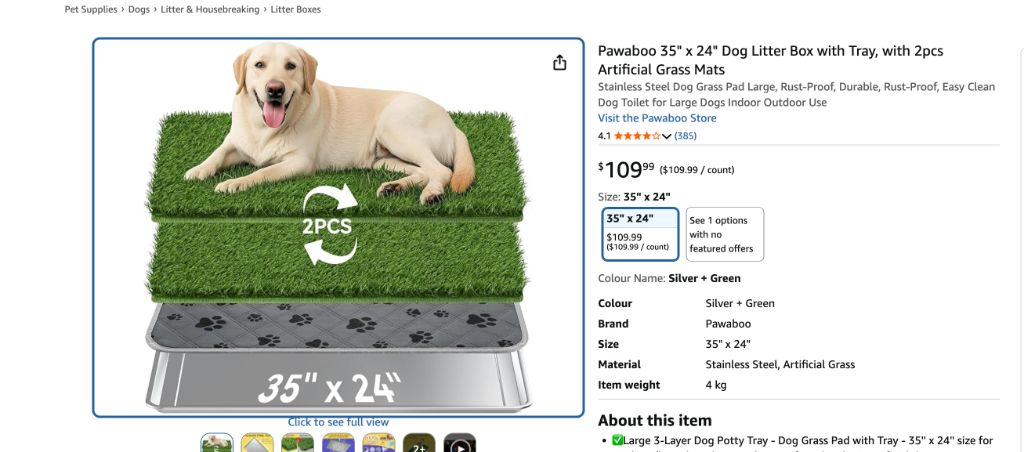 Dog Litter Box with Tray 35" x 24"- new in box