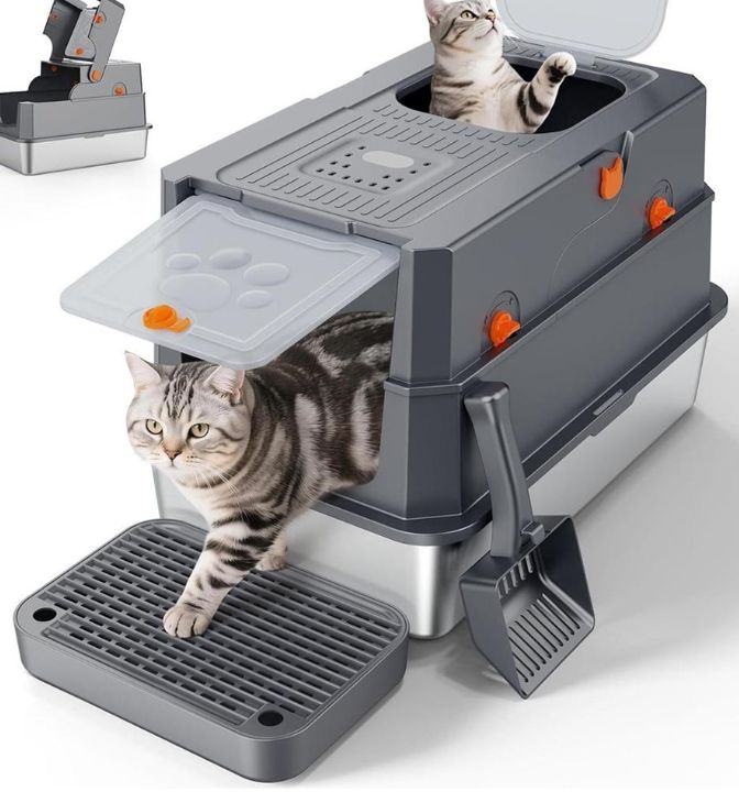 FURTIME Stainless Steel Litter Box with Lid-new in box