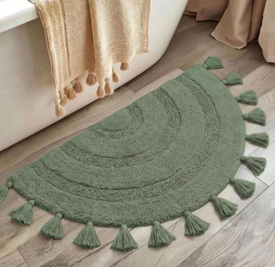 Half Circle Boho Bathroom Rugs with Tassels