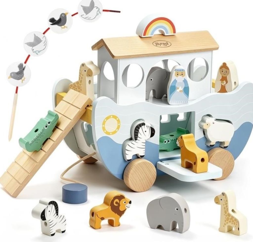 Joyreal Wooden Noah's Ark Toy for 1 Year Old Baby-new in box