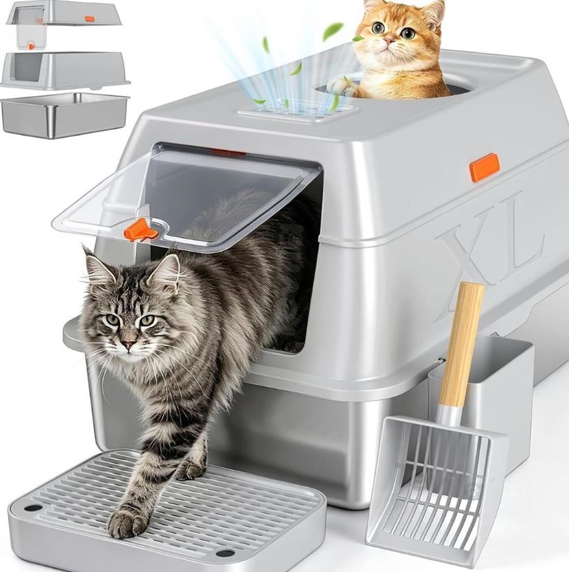 JUMBO SIZE & XL CAPACITY Our kitty litter box (23.6"x15.7"x15.7") allows big cats to turn and dig freely-new