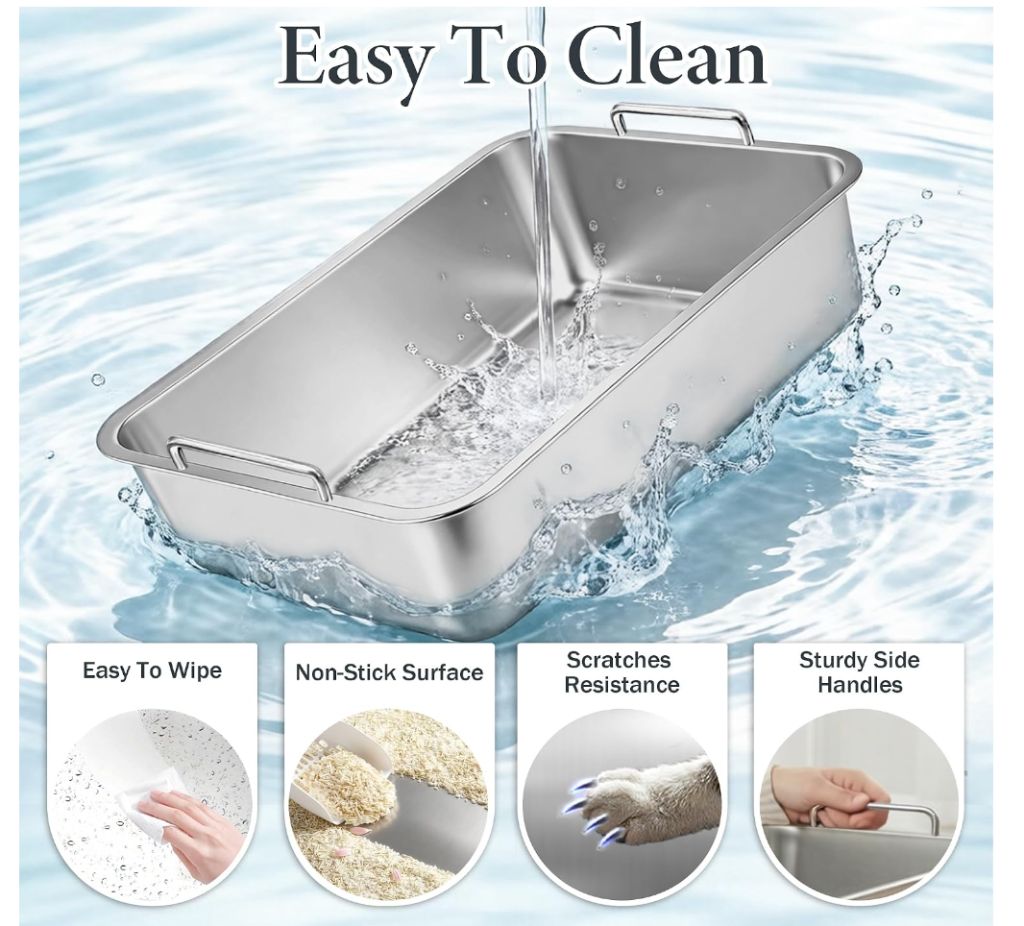 SILUI Cat Litter Box, 4" Height Stainless-new in box