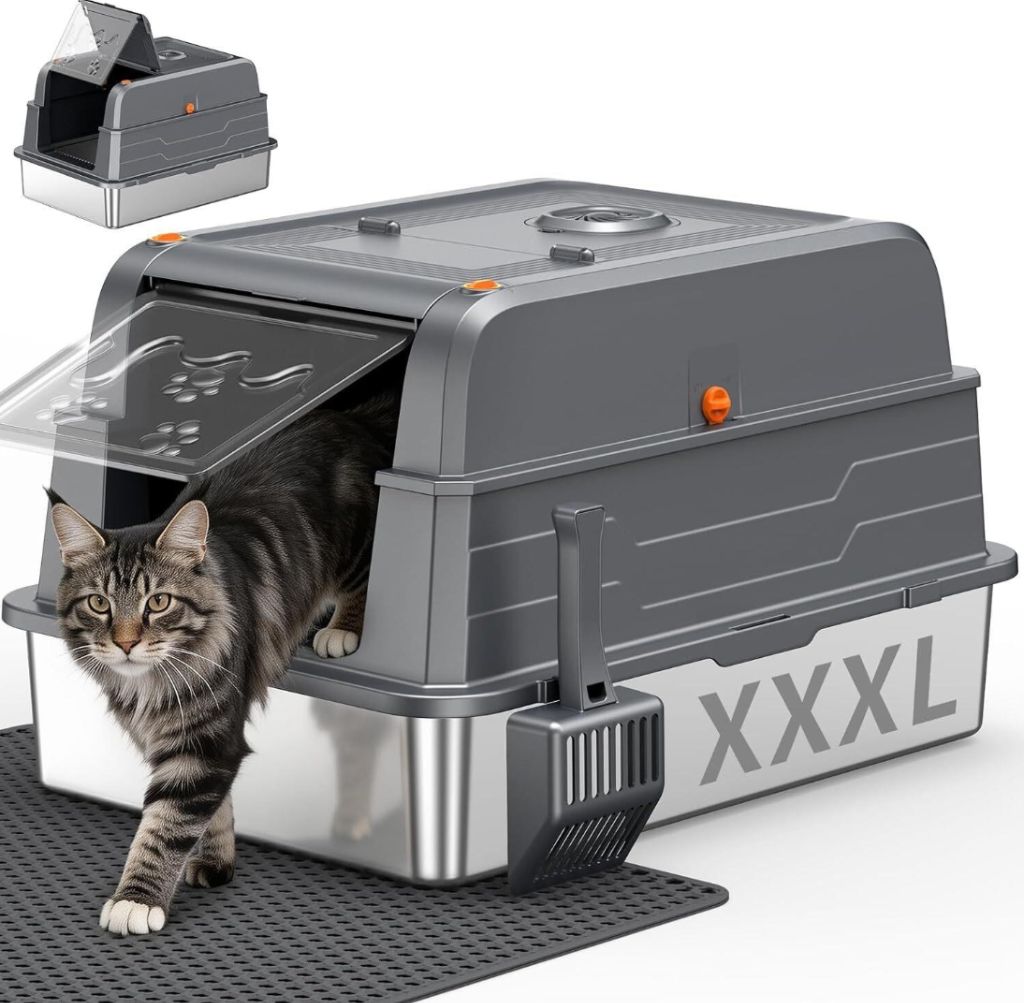 Stainless Steel Cat Litter Box with Lid, Grey-new in box