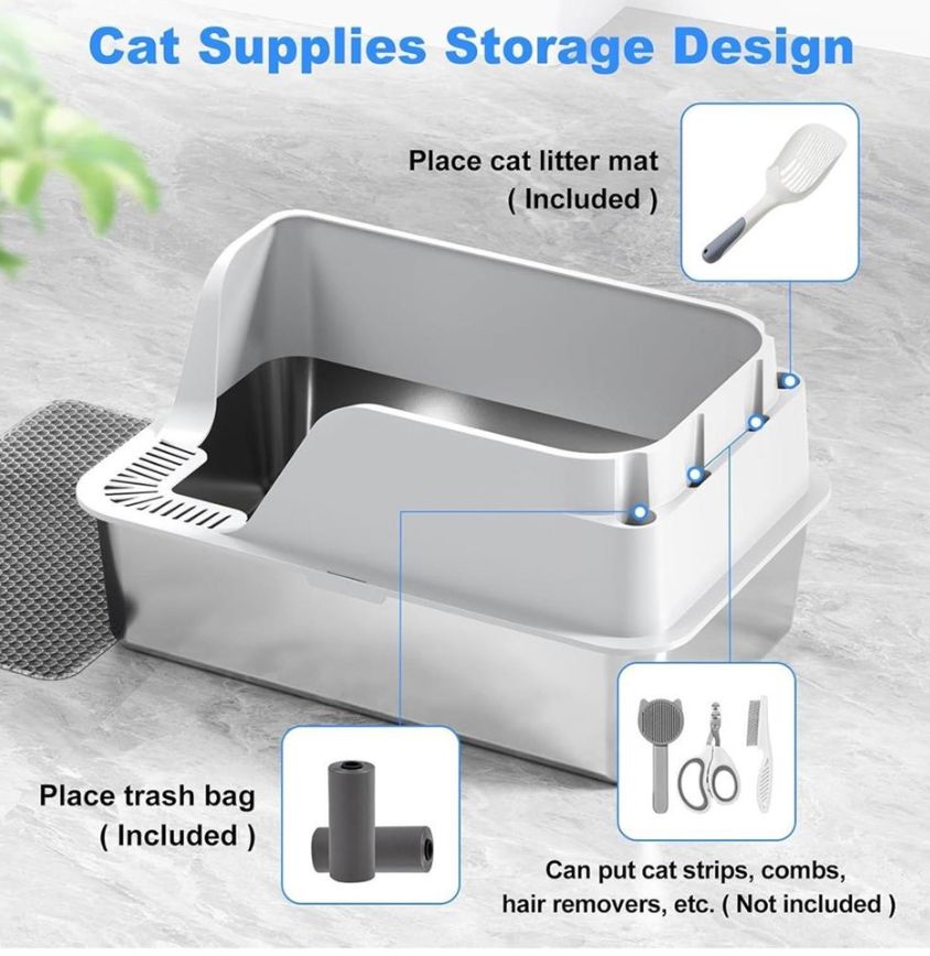 Stainless Steel Cat Litter Box with Lid-grey- new in box