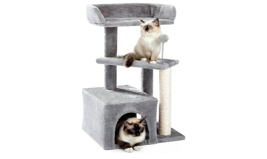 Small Cat Tree Tower, Indoor Grey-new in box