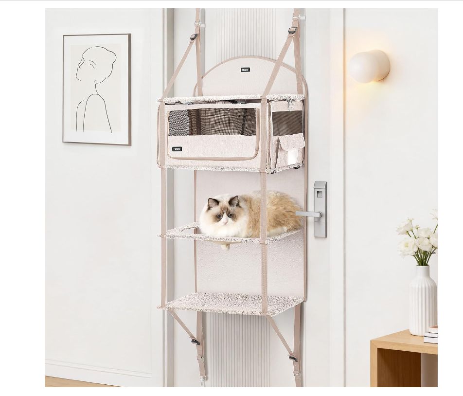 Door Hanging Cat Tree for Cats 22lbs beige- new