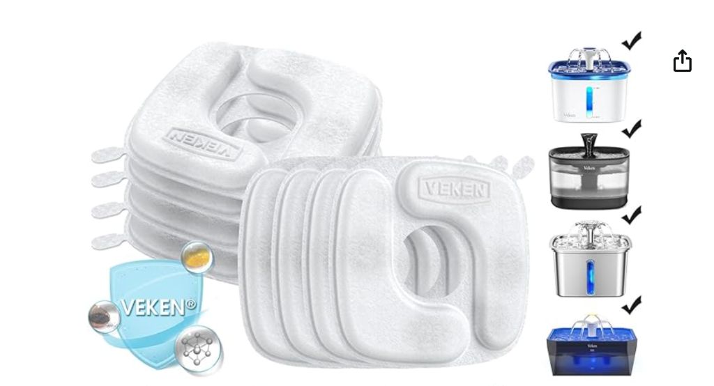 Veken Cat Fountain Filters, 5 Filters & 3 Sponges