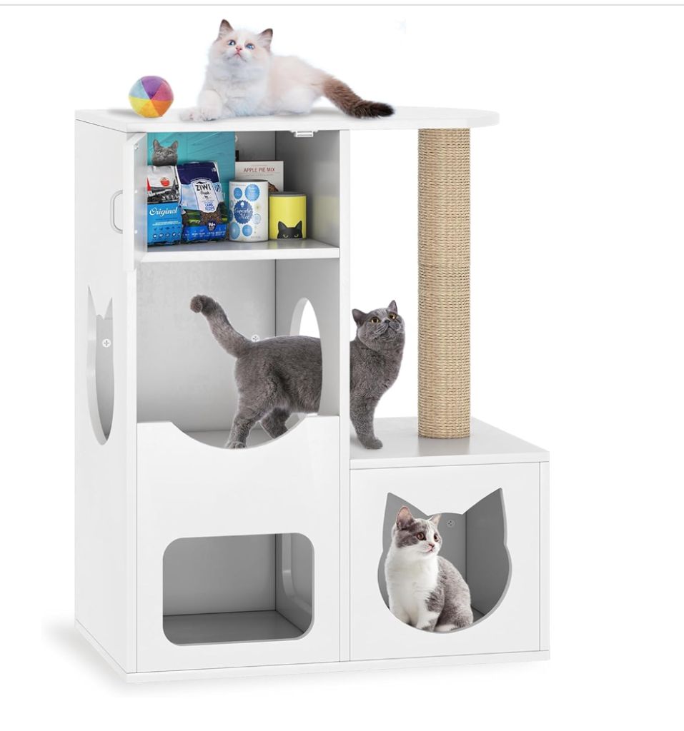 Wooden Cat House White Cat Hidden Litter Box-new in box